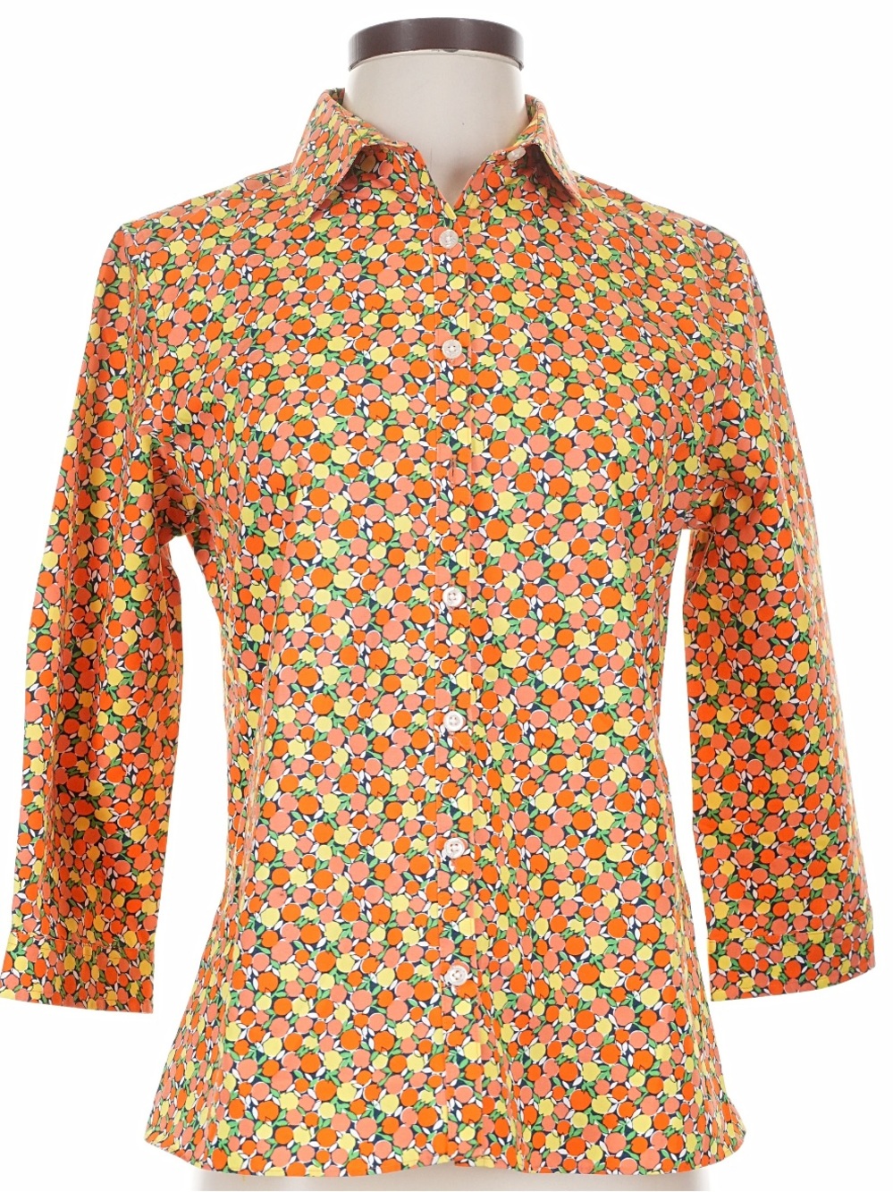 Lands' End Orange and Yellow Fruit Print  Button-Down Shirt
